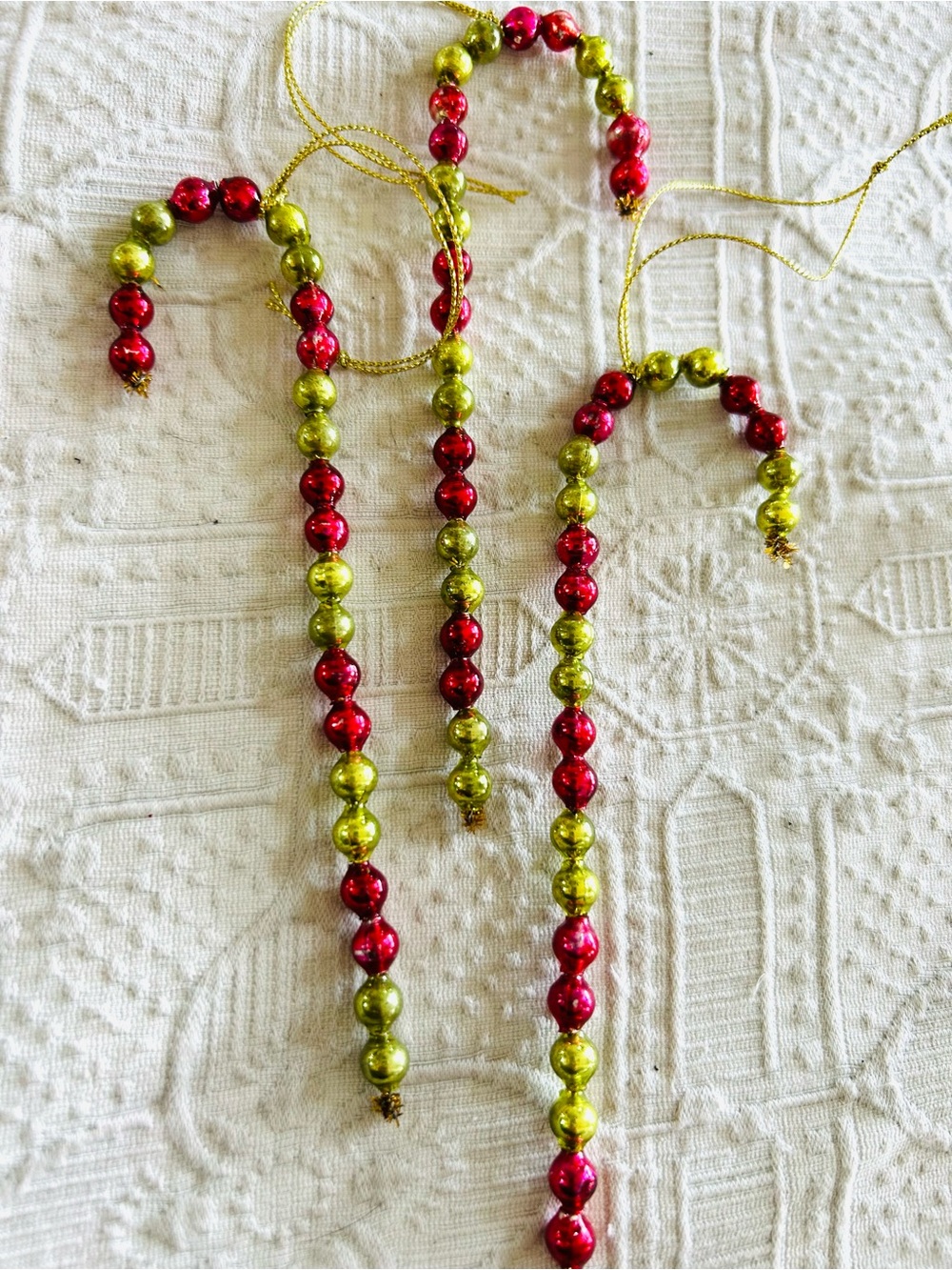 🎄 Vintage repurposed glass garland bead candy cane holiday Christmas ornaments